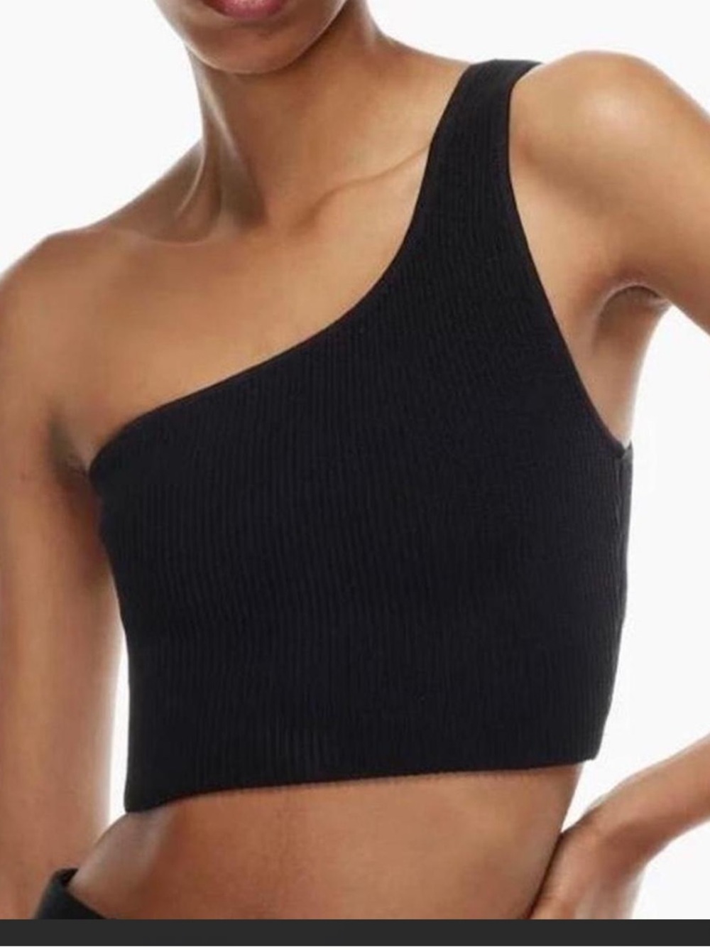 Aritzia Babaton One-Shoulder Black Ribbed Crop Top